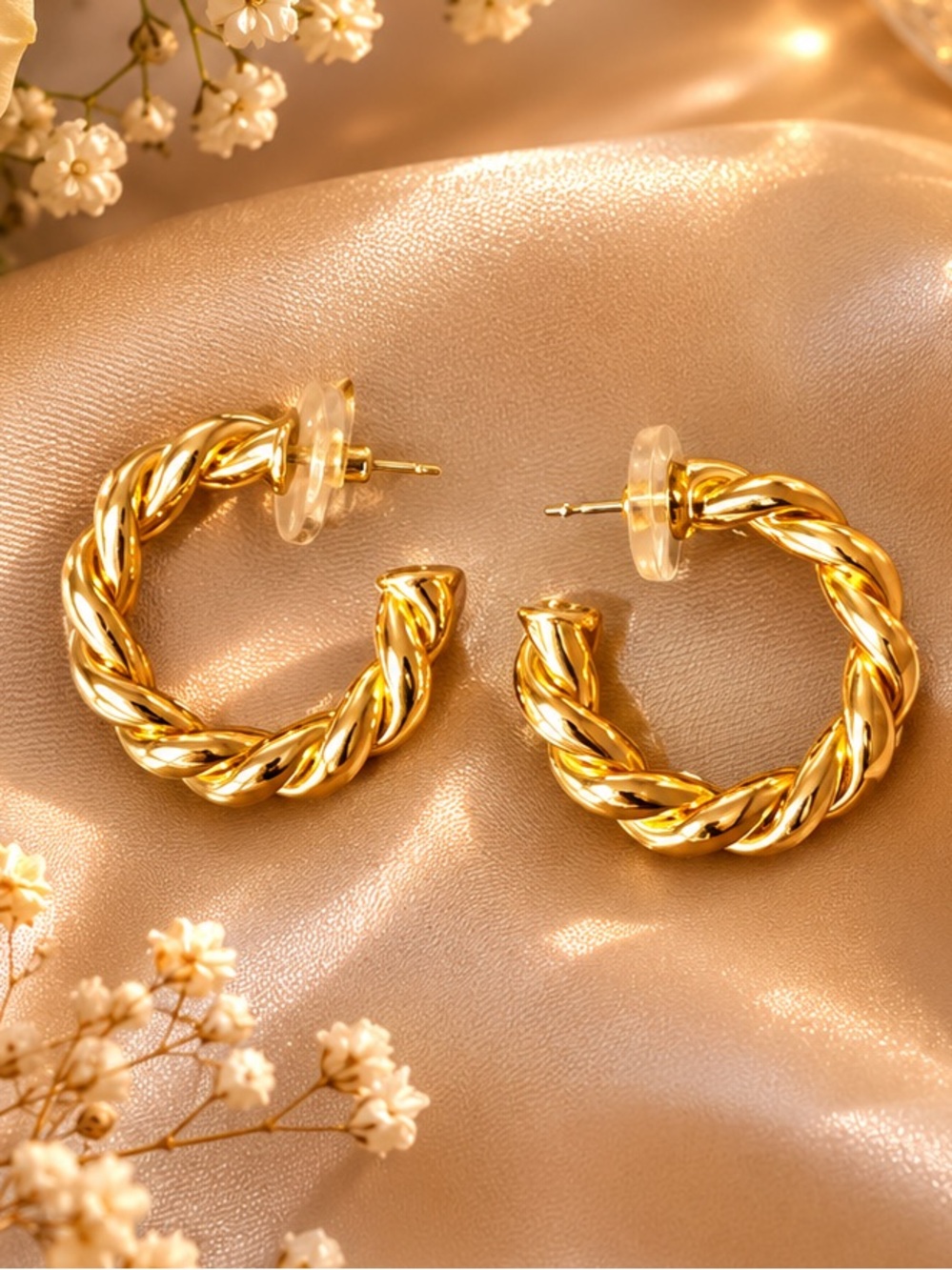 Fashion Jewelry Gold Twisted Hoop Earrings